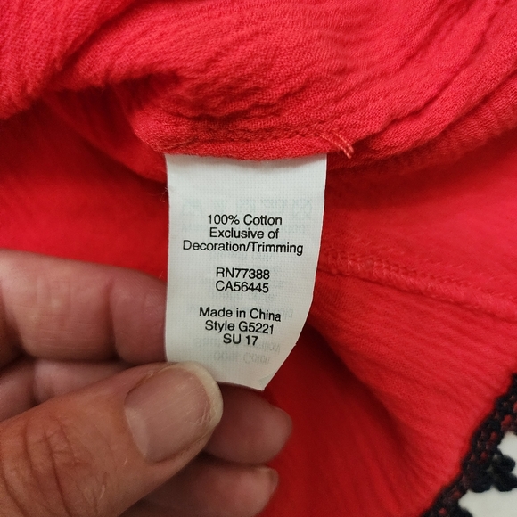 J. Crew Red Navy Blue Embroideeed Pom Pom Tunic Cotton Top Size S Women - Picture 3 of 8